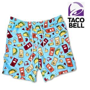 Taco Bell Swim Trunks Lined Men's Small Drawstring Hot Sauce Collection Food Fun